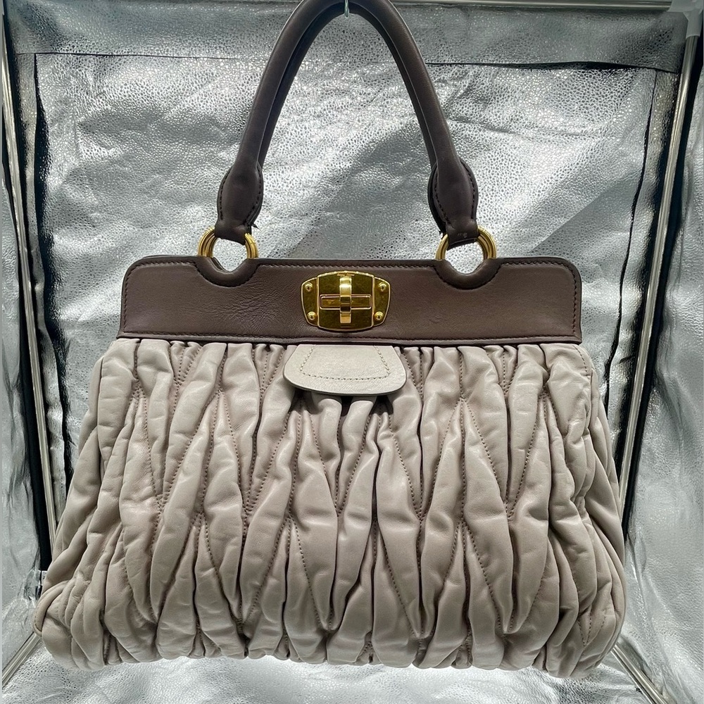 Authentic Miu Miu Ruched Medium Satchel Bag in Grey